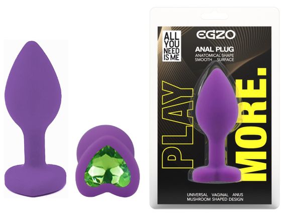 Силіконова анальна пробка EGZO - Silicone Violet Heart Plug Green, size S Sex Aura