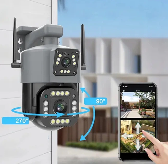 Поворотна WiFi камера Qettopo V380  / Вулична IP камера відеоспостереження 8Мп, 2 об'єктиви | Зображення 1
