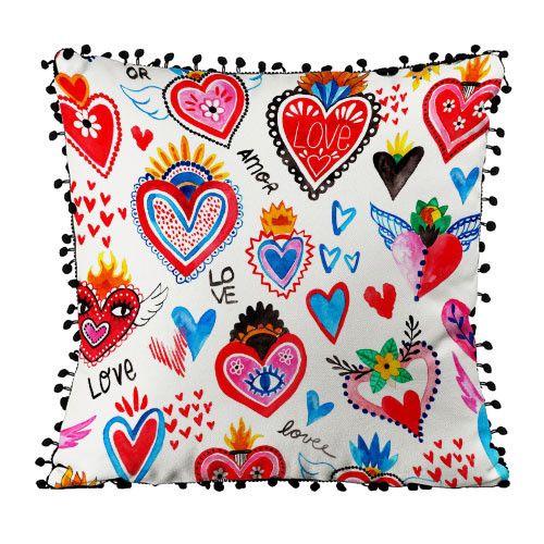 Подушка із мішковини з помпонами Love Amor 45x45 см (45PHBP_22L001)