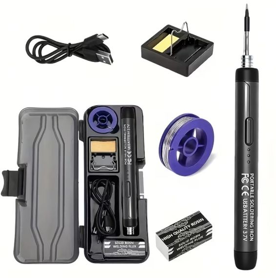 Портативний USB/бездротовий паяльний набор з регульованою температурою, комплектом аксесуарів (підставка, флюс, кейс) для ремонту | Зображення 2