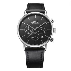 Чоловічий годинник Forsining 8312 Black-Silver з хронографом та шкіряним ремінцем