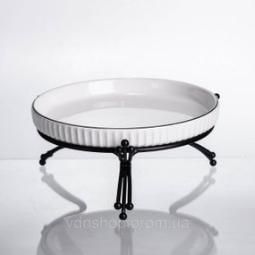 Фруктовниця порцелянова на металевій підставці Ø20 кругла ваза цукерка для фруктів Чорний LB-1570B