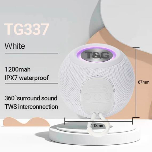 Портативная Bluetooth колонка TG337 с RGB подсветкой и функцией громкой связи, радио, белая | Зображення 1