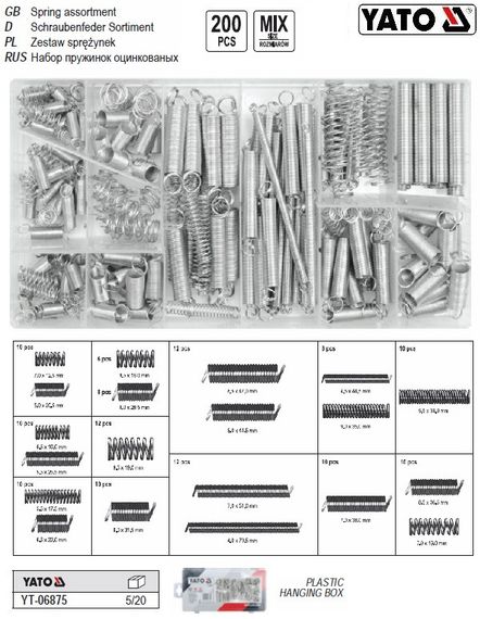 Набор пружины пружинки разных размеров 200 штук YATO Польша YT-06875 | Зображення 2