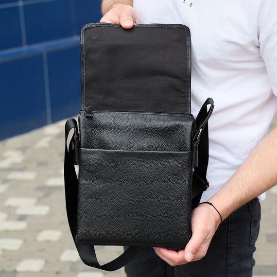 Сумка месенджер 21.5x25x7 шкіряна барсетка для чоловіків Tiding Bag 35775 чорна | Зображення 3