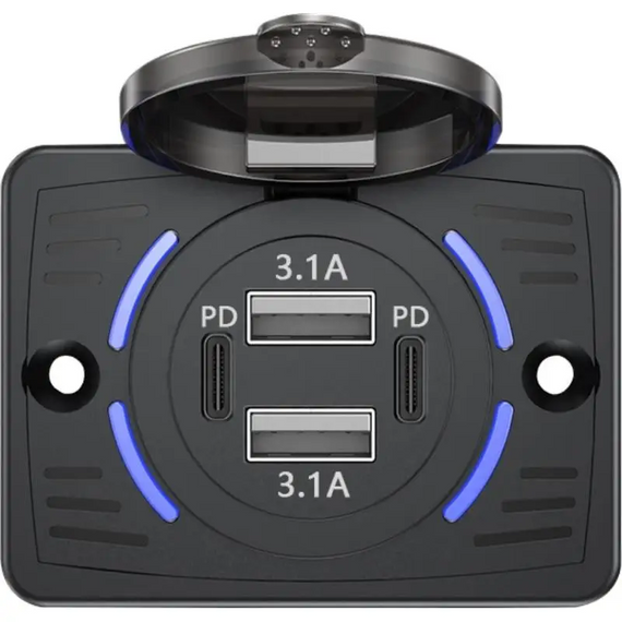 Вбудовна автомобільна зарядка 4 порти Dual PD + Dual USB з кришкою | Зображення 2