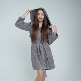 Женский махровый халат с капюшоном «Lelit», Махра, Серый, S-M и L-XL.