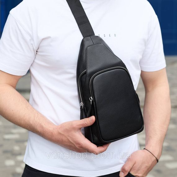 Чоловіча сумка з натуральної шкіри 18х31х7, бананка через плече Tiding Bag 34091 чорна | Зображення 4