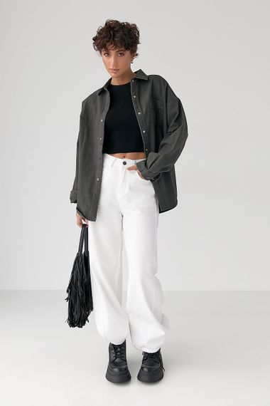 Вільна котонова сорочка на кнопках - сірий цвет, ONE SIZE (є розміри) | Зображення 2