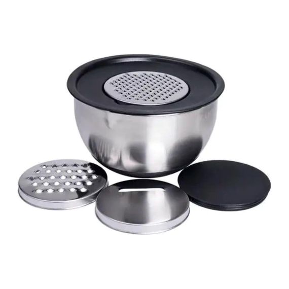 Набір мисок з нержавіючої сталі з кришками і терками салатники з нержавійки 3 штуки 2.5 л/2 л/1.5 л LG-02/3PCS | Зображення 1