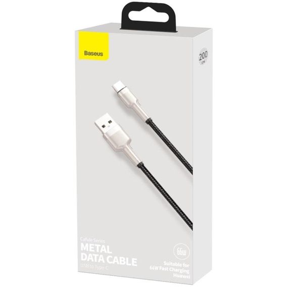 Дата кабель Baseus Cafule Metal Data USB to Type-C 66W (2m) (CAKF0002) Black | Зображення 4