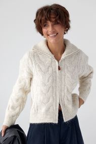 Теплий кардиган в косички на блискавці - бежевий цвет, ONE SIZE (є розміри)