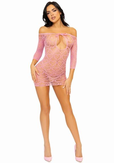 Сукня-сітка з сердечками Leg Avenue Heart net mini dress Pink, зав’язки, відкриті плечі, one size | Зображення 4