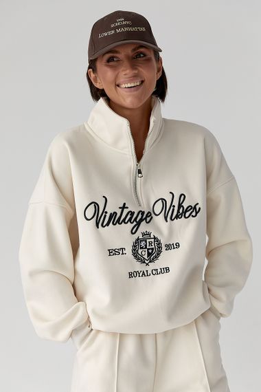 Утеплений спортивний костюм зі світшотом та джогерами - кремовий цвет, L (є розміри) | Зображення 2