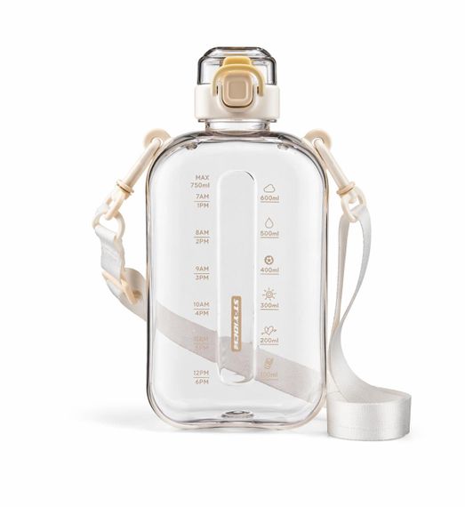 Бутылка для воды 750 мл бежевая, BPA-free с ремешком и мерной шкалой | Зображення 1