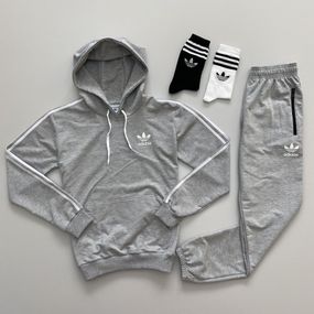 Костюм Adidas з худі сірий і 2 пари шкарпеток у подарунок