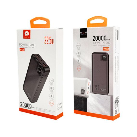Зовнішній акумулятор WUW Y138 （PD22.5W quick charge) 20000mAh Black | Зображення 1