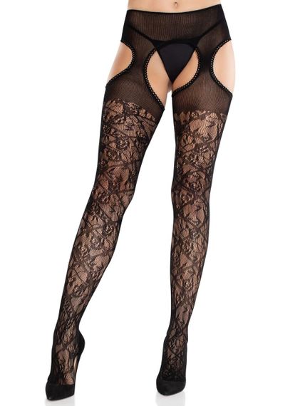 Колготки Leg Avenue Cross Hatch Floral Lace Suspender Hose One Size sexstyle