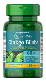 Гинкго Билоба Puritan's Pride Ginkgo Biloba Standardized Extract 60 mg 120 Softgels