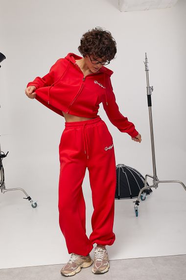 Спортивний костюм вільного фасону з написами - червоний цвет, M (є розміри)