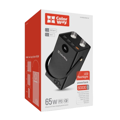 Павербанк 60000mAh ColorWay CW-PB600LPA5BK-PDD 65W QC+PD чорний | Зображення 1