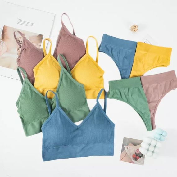 Комплект женского нижнего белья в рубчик S/M  коричневый | Зображення 7
