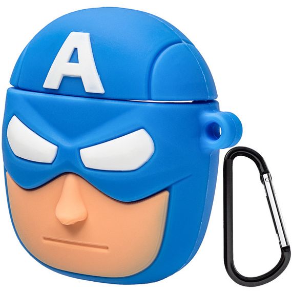 Силиконовый футляр Marvel & DC series для наушников AirPods 1/2 + карабин Капитан Америка/Синий | Зображення 1