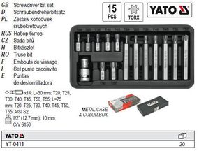 Набор бит насадка отвертки TORX YATO Польща перехидник 1/2" 30-75мм 15 штук YT-0411