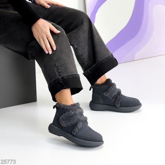Удобные теплые замшевые зимние серые ботинки на липучке | Зображення 3