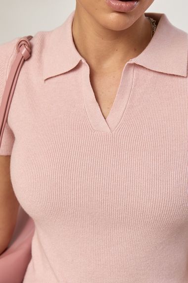 Укорочене в'язане поло - пудра цвет, ONE SIZE (є розміри) | Зображення 3