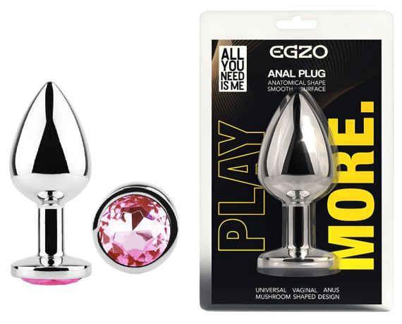 Анальна пробка з кристалом EGZO - Silver Round Plug Pink size S Sex Aura