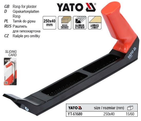 Рашпиль по гіпсокартону YATO з лезом; l=250 W=40