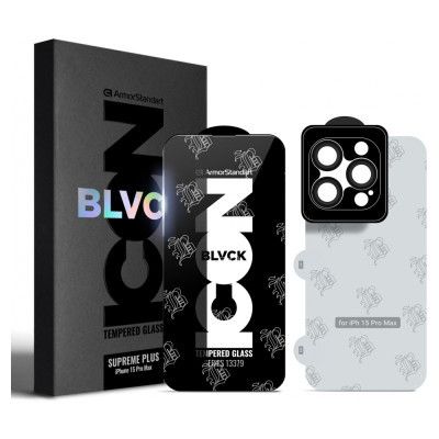 Стекло защитное Armorstandart Supreme Set Black Icon Apple iPhone 15 Pro Max (ARM74188)