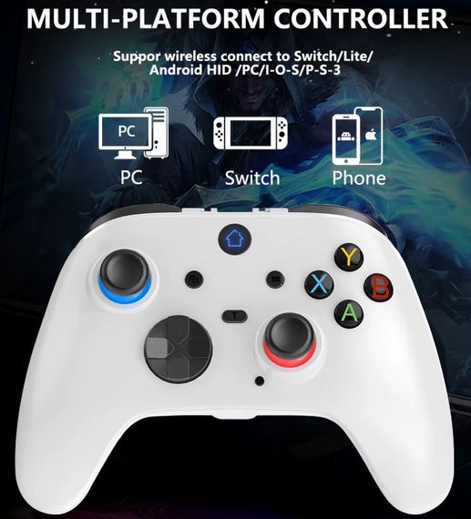 Бездротовий геймпад T-S102 Pro Bluetooth / 2.4G контролер з вібрацією, для Switch, PS3, Windows, Android, iOS, Steam - White | Зображення 1