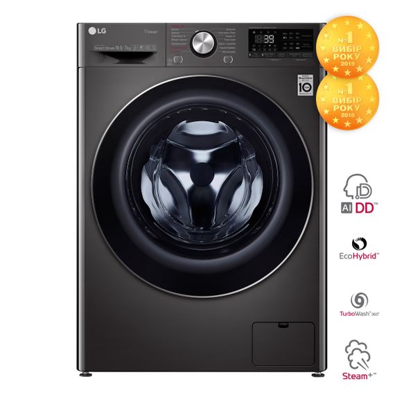 Стир.-сушильная машина LG F4V9RC9P, 10,5кг (7кг), 1400, A, Пар, глубина 56см, Дисплей, Инвертор, Черный (F4V9RC9P)