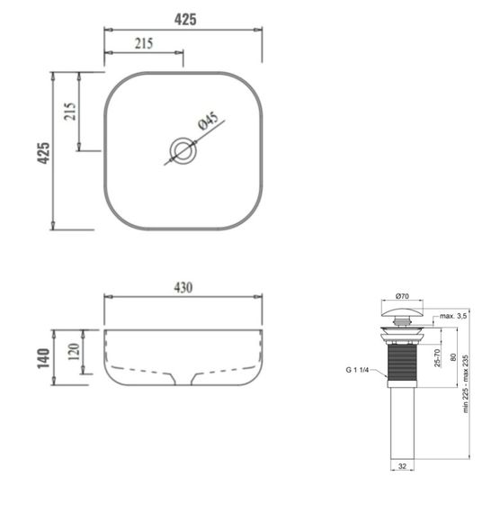 Раковина накладна Qtap Kolibri 425x425x140 White з донним клапаном QT1011K396WN48468 | Зображення 5