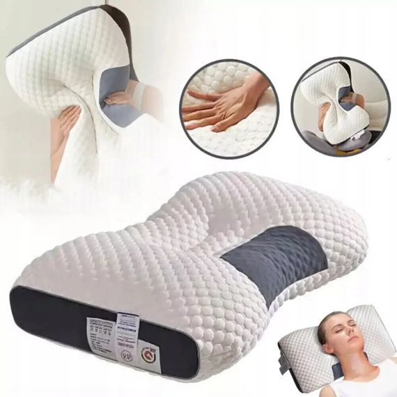 Ортопедична прямокутна подушка 48x74 см з підтримкою шиї та спини Pillow-01 Біло-сіра | Зображення 1
