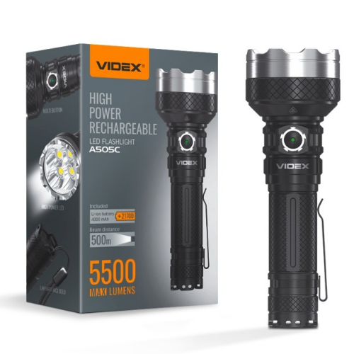Ліхтарик LED портативний 5500Lm 5000К чорний VLF-A505C Videx