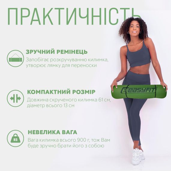 Нескользящий коврик для йоги и фитнеса Фитнес коврик каркмат для спорта пилатеса 6 мм двухслойный зеленый-черн | Зображення 1
