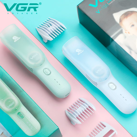 Машинка для стрижки детей бесшумная с вытяжкой  VGR V-155, 4 безопасные насадки, IPX8, зеленая | Зображення 4