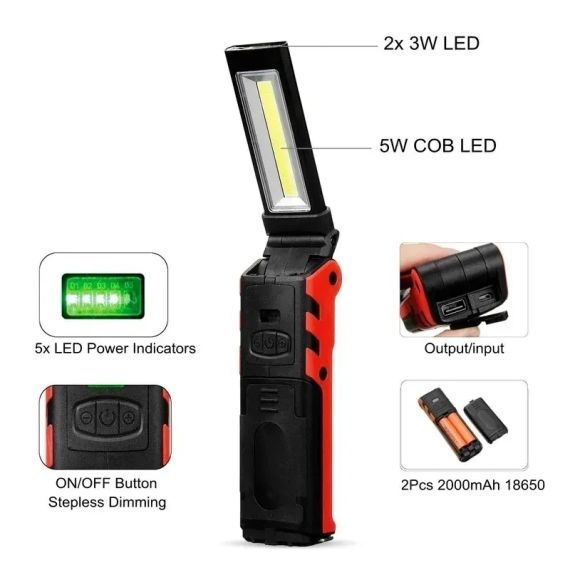 Світлодіодний робочий ліхтарик COB з магнітним гачком Power Bank | Зображення 1