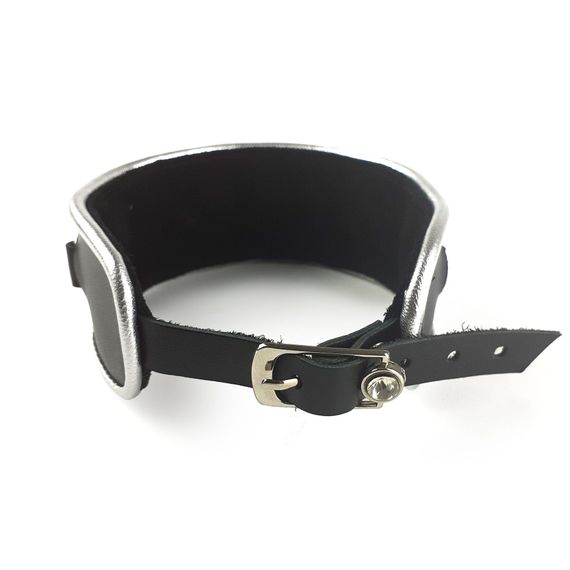 Ошейник из натуральной кожи со стразами и кольцом Art of Sex Collar Ring, Черный, One Size | Зображення 3