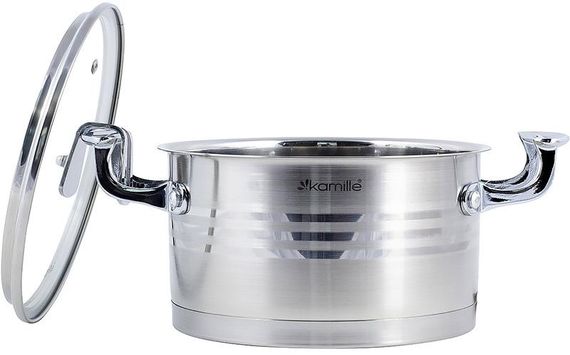 Каструля індукційна Kamille Casserote 1.5л з нержавіючої сталі зі скляною кришкою | Зображення 2