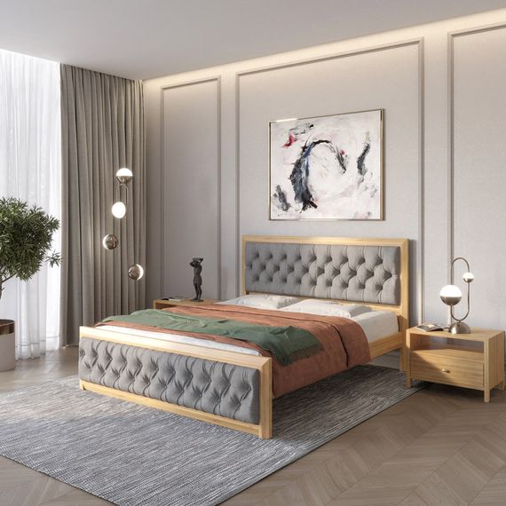 Полуторне дерев&#039;яне ліжко Mebigrand Барселона Б3 Горіх світлий/Аляска 93 (Сірий) 120х190 см (MBG-13720)