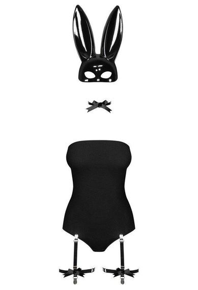 Еротичний костюм кролика Obsessive Bunny costume L/XL, black, боді, чокер, гартери, панчохи, маска sexstyle | Зображення 2