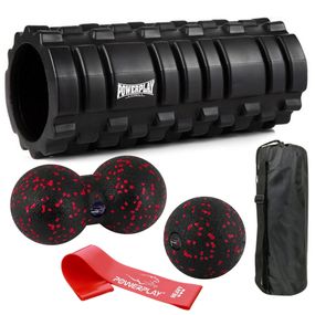 Набір для масажу та йоги Паверплей PP_4096 (Ролик 33*14 + 2-ва мячі) Black + резинка 11 кг.