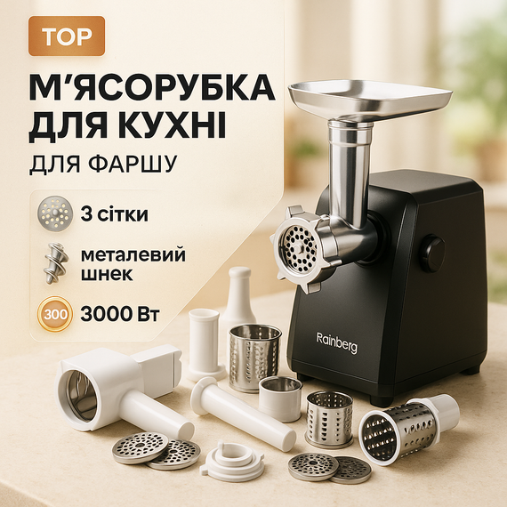 Мясорубки для ресторанов Rainberg RB-673, Электромясорубка с насадками для сока и колбас CN-63