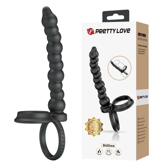 Кольцо-насадка Pretty Love Dillion для двойного проникновения, черная, 19 х 2.2 см sexstyle