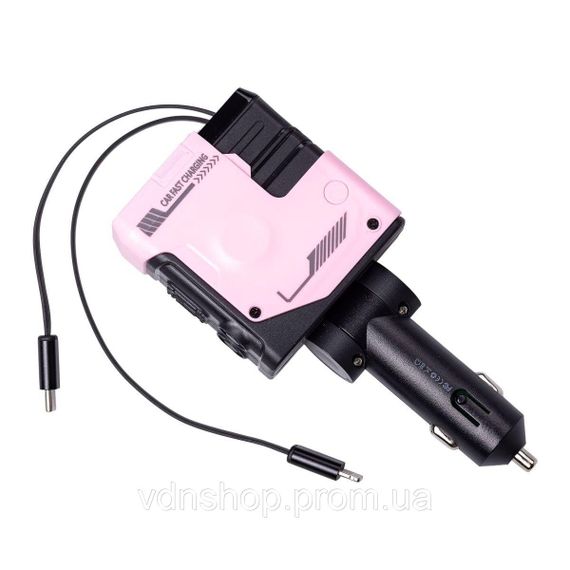 Автомобильное зарядное устройство MECHA с выдвижными кабелями и портами USB/Type-C Розовый HP-A1P | Зображення 1