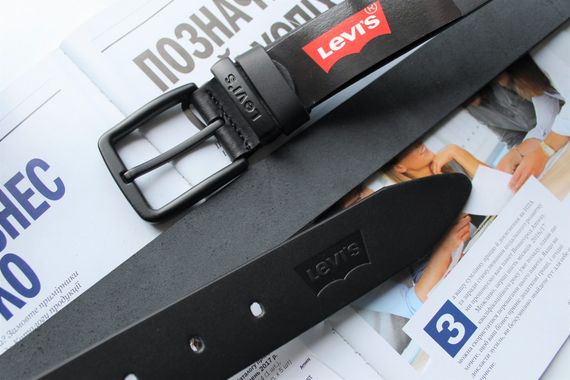 Мужской кожаный ремень с черной пряжкой Levis black | Зображення 2